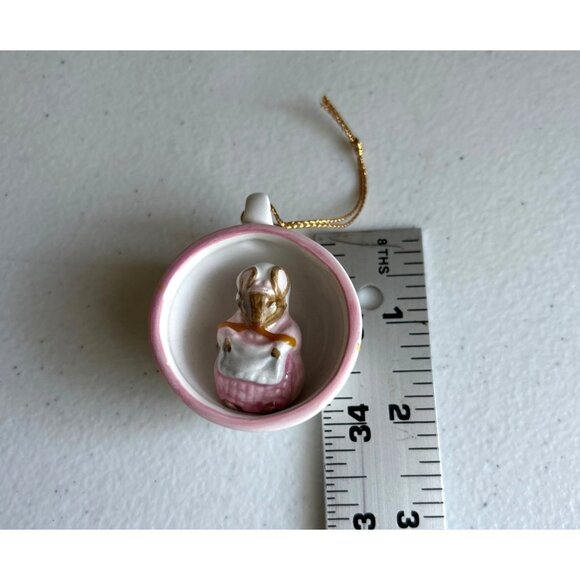 Schmid 1990 F. Warne & Co. Pink White Porcelain Mouse Ornament With Gold String - Picture 4 of 5